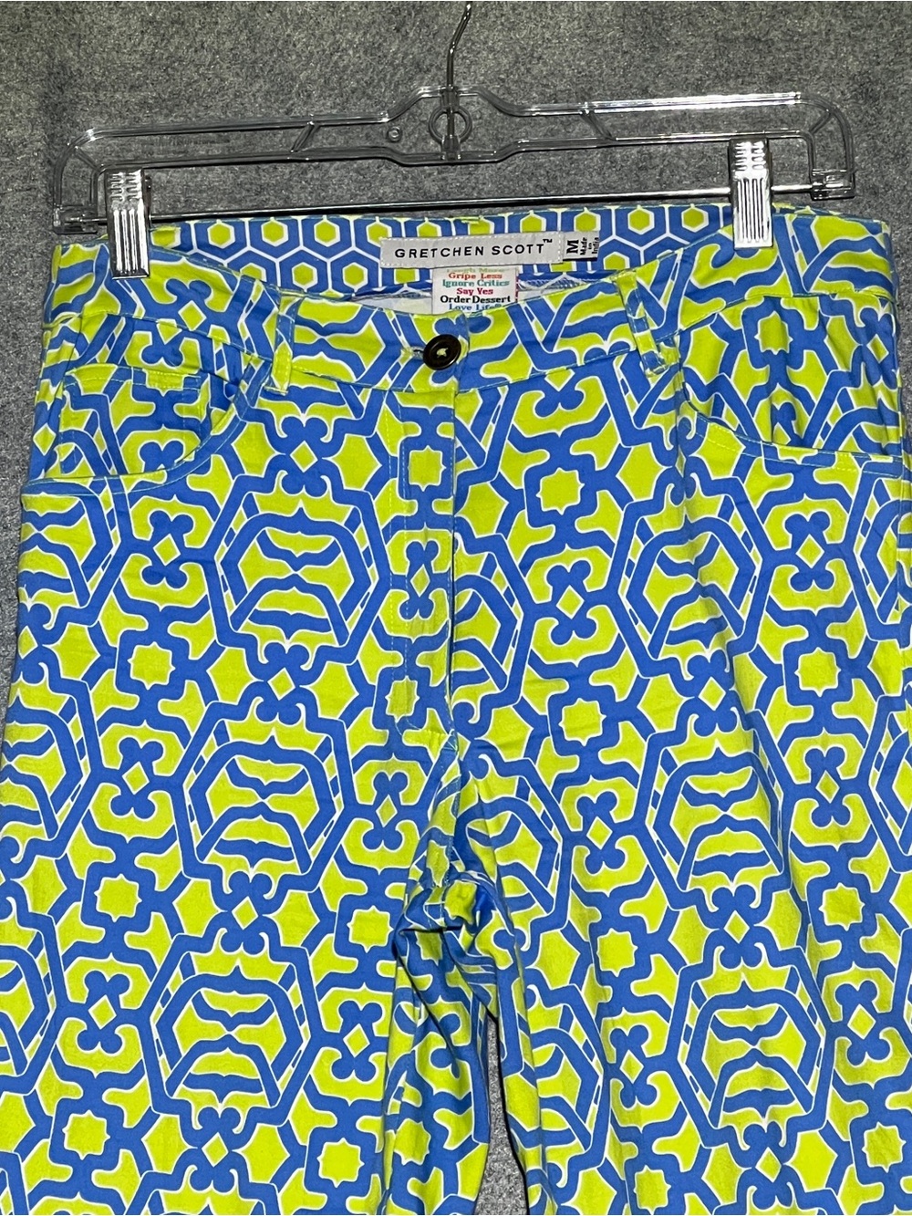 GRETCHEN SCOTT Gripeless Pants Blue Green Floral Geo Stretch Ankle Size M - Picture 3 of 13